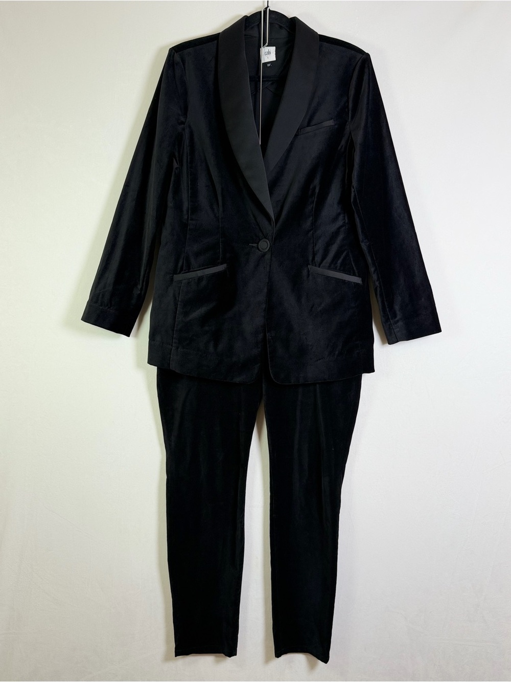 Cabi Women’s Black Velvet Tuxedo Pant Suit Set Size L Jacket & 14 Pants - Picture 2 of 16